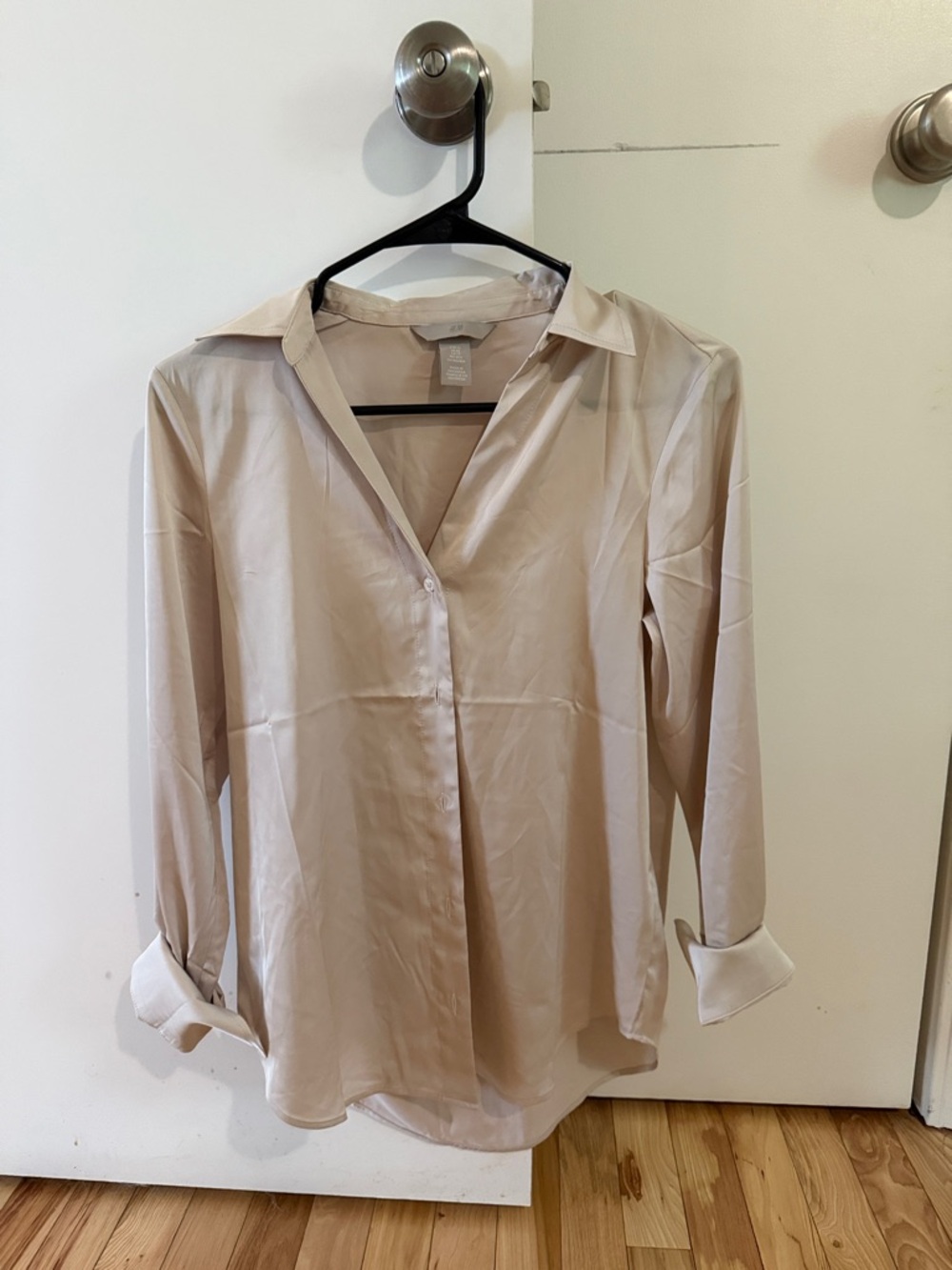 H&M Beige Satin-Feel Button Down Shirt